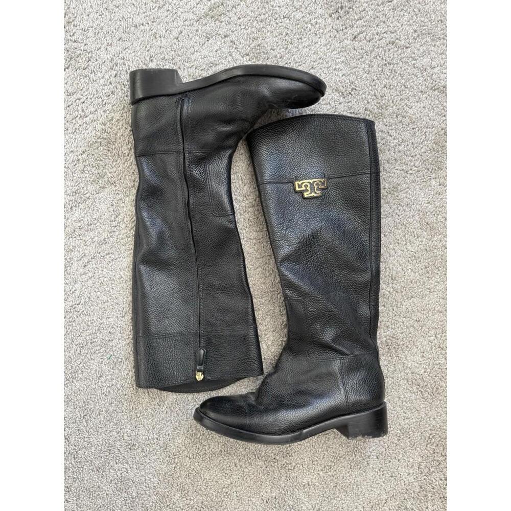 TORY BURCH Women Black Leather Tall‎ Riding Boots US 8.5 Derby Equestrian